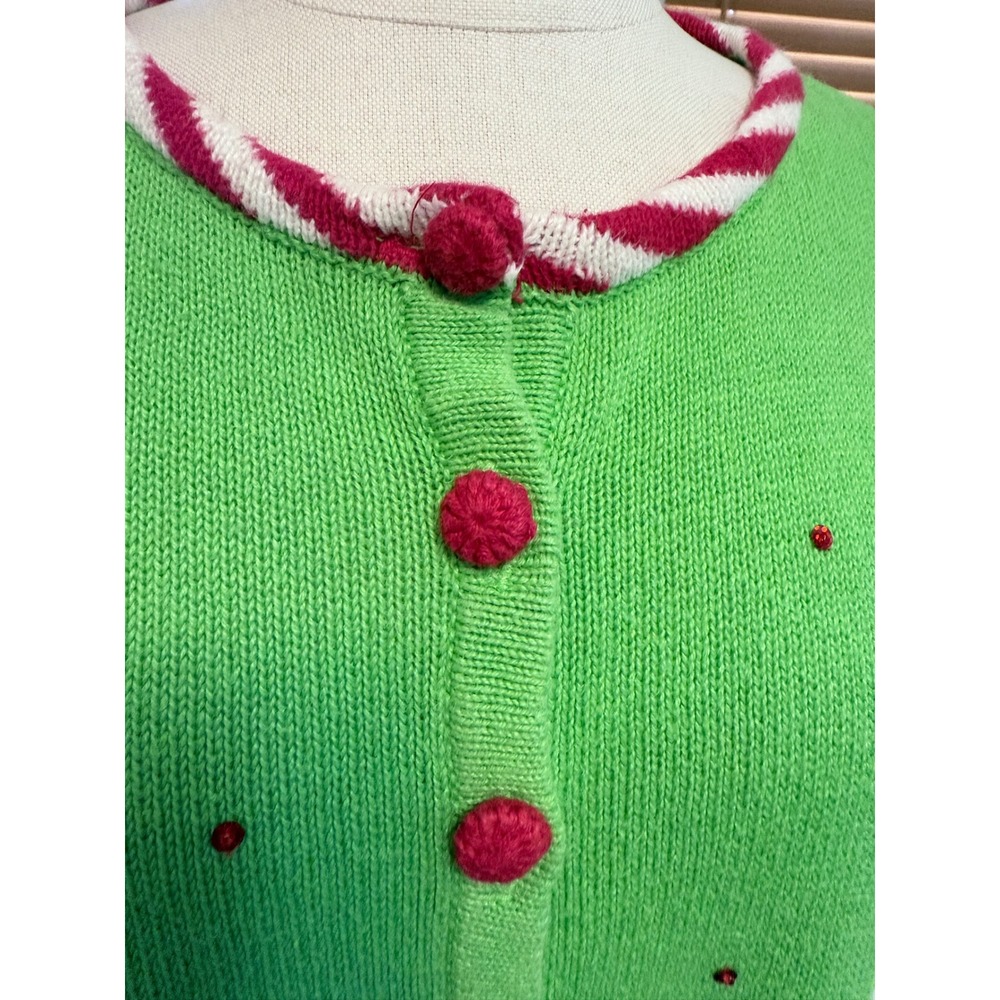 90s/Y2K Christmas Santa Cardigan Sweater Green 3X - Picture 3 of 7